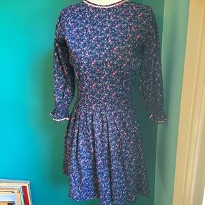 Vintage 1960s calico mini dress prairie dress size small ric rac trim mod